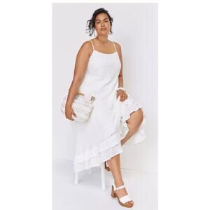 Anthropologie White Ruffled Crochet Midi Dress Women’s‎ M Boho Wedding Cottage